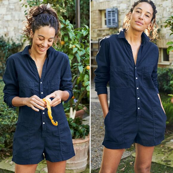 Frank and Eileen IRELAND Navy Blue Short Playsuits Romper Linen Size M - Picture 1 of 7